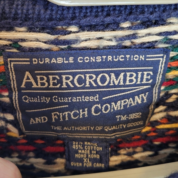 Abercrombie Fitch Chunky Fair Isle Sweater XL Navy Cotton - Picture 5 of 5